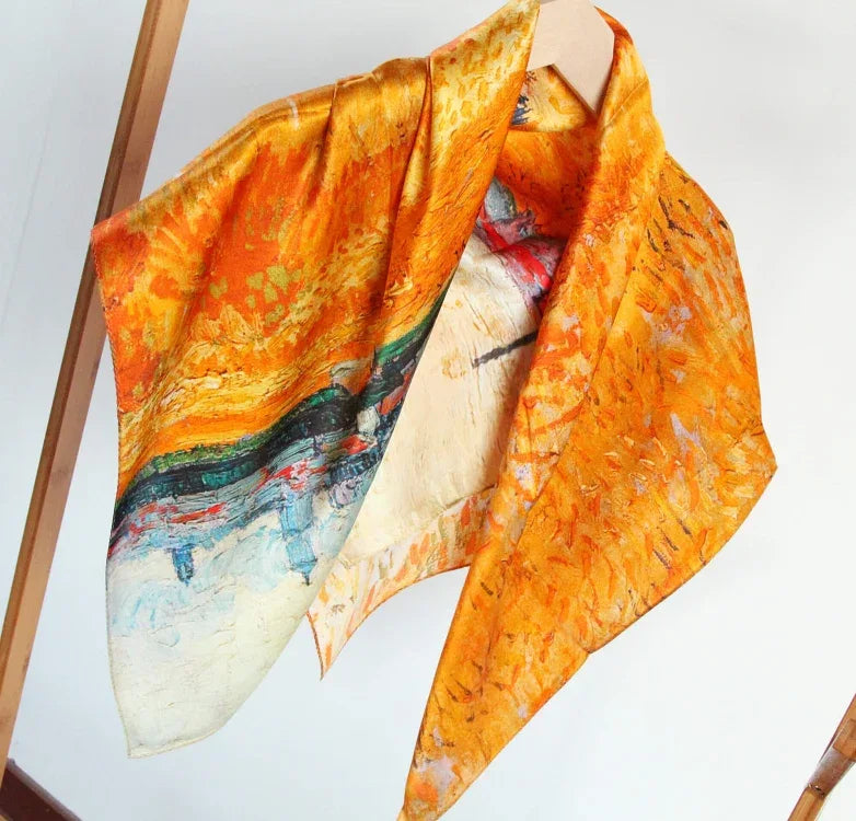 Oil Paint Silk Scarf| Arles View from the Wheat Fields - Vshine Silk and Shine 