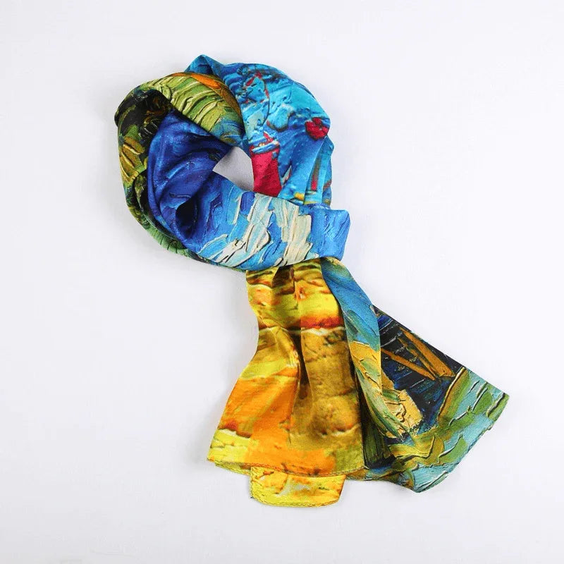 Silk Scarf Collections|Blossom Range|Autumn Design|Golden|Long Silk Scarf - Vshine Silk and Shine 