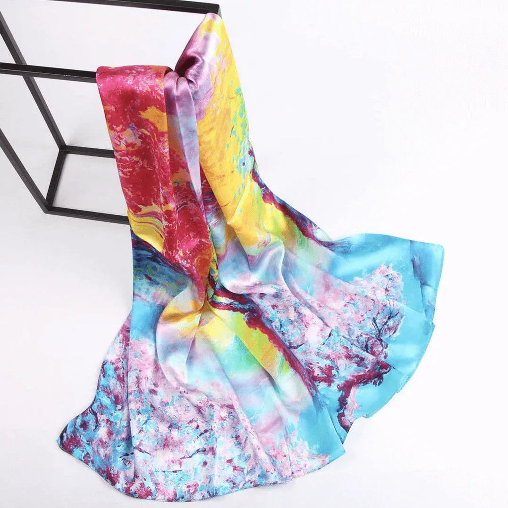 Silk Scarf Collections|Blossom Range|Rainbow Design|Long Silk Scarf - Vshine Silk and Shine 