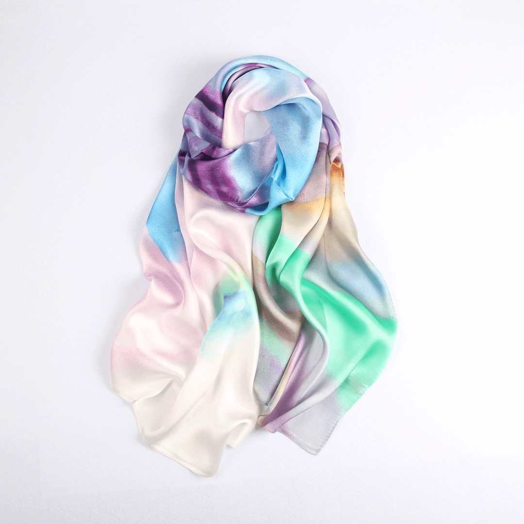Vshine Silk and Shine Fashion Accessories|Silk Scarf Collecitons|Blossom Range|Rainbow Pastel Design|Long Silk Scarf