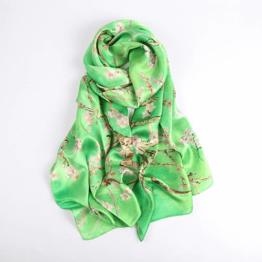 Silk Scarves|Blossom Range|Cherry Blossom Green - Vshine Silk and Shine 