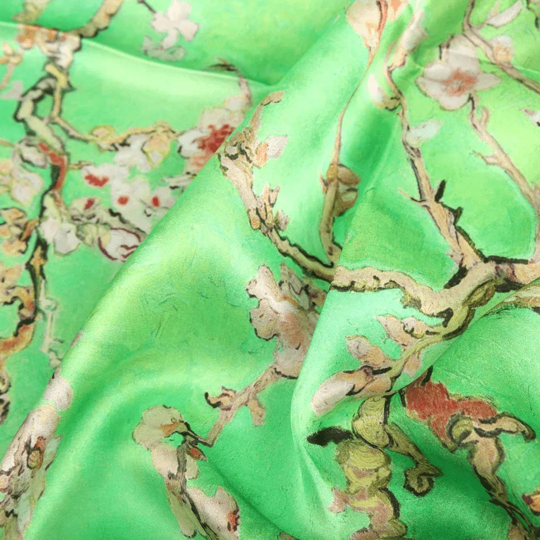 Silk Scarves|Blossom Range|Cherry Blossom Green - Vshine Silk and Shine 