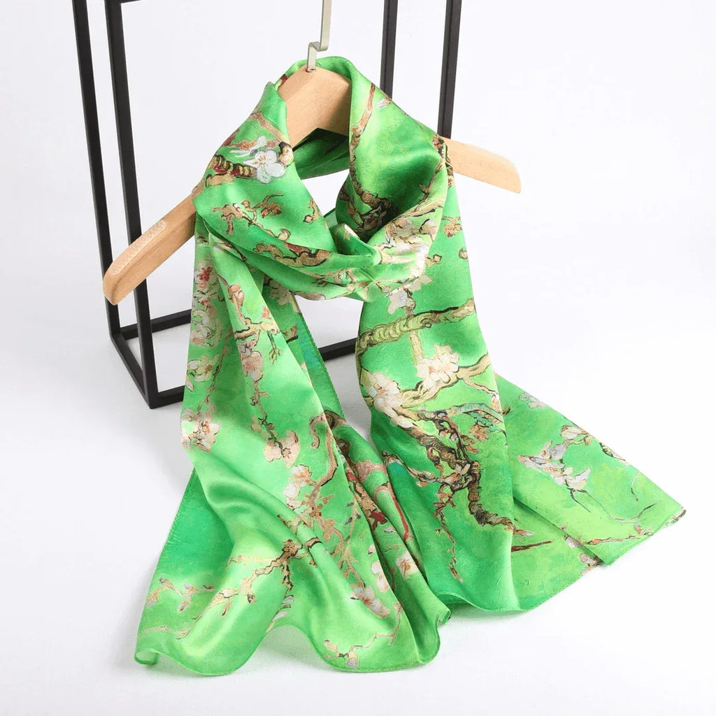 Silk Scarves|Blossom Range|Cherry Blossom Green - Vshine Silk and Shine 