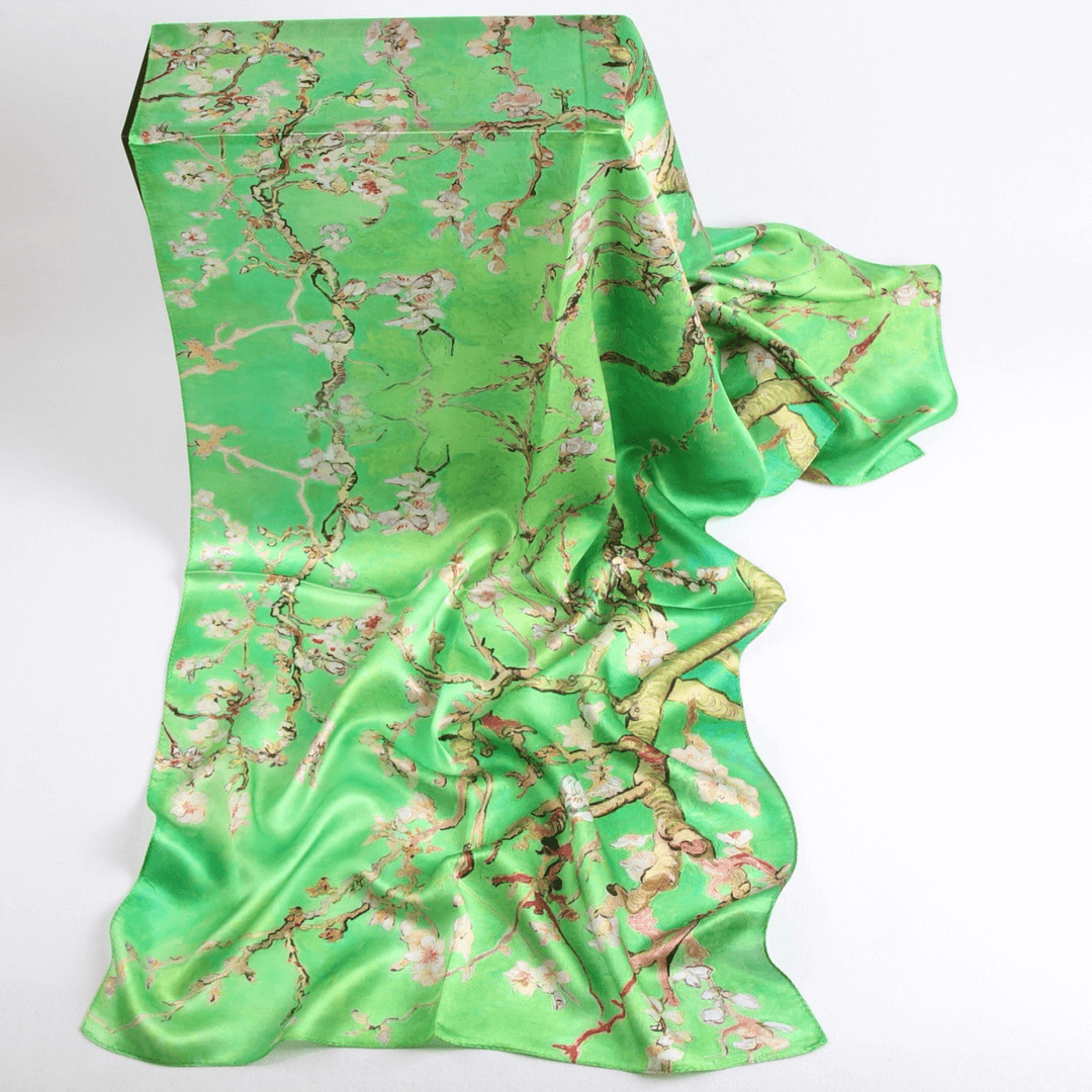 Vshine Silk and Shine Fashion Accessories|Silk Scarf Collections|Blossom Range|Cherry Blossom Design|Green|Long Silk Scarf