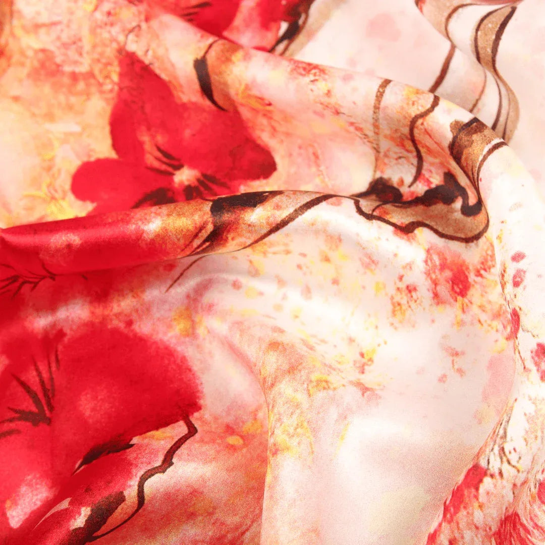 Silk Scarf Collections|Blossom Range|Cherry Blossom Design|Red|Long Silk Scarf - Vshine Silk and Shine 