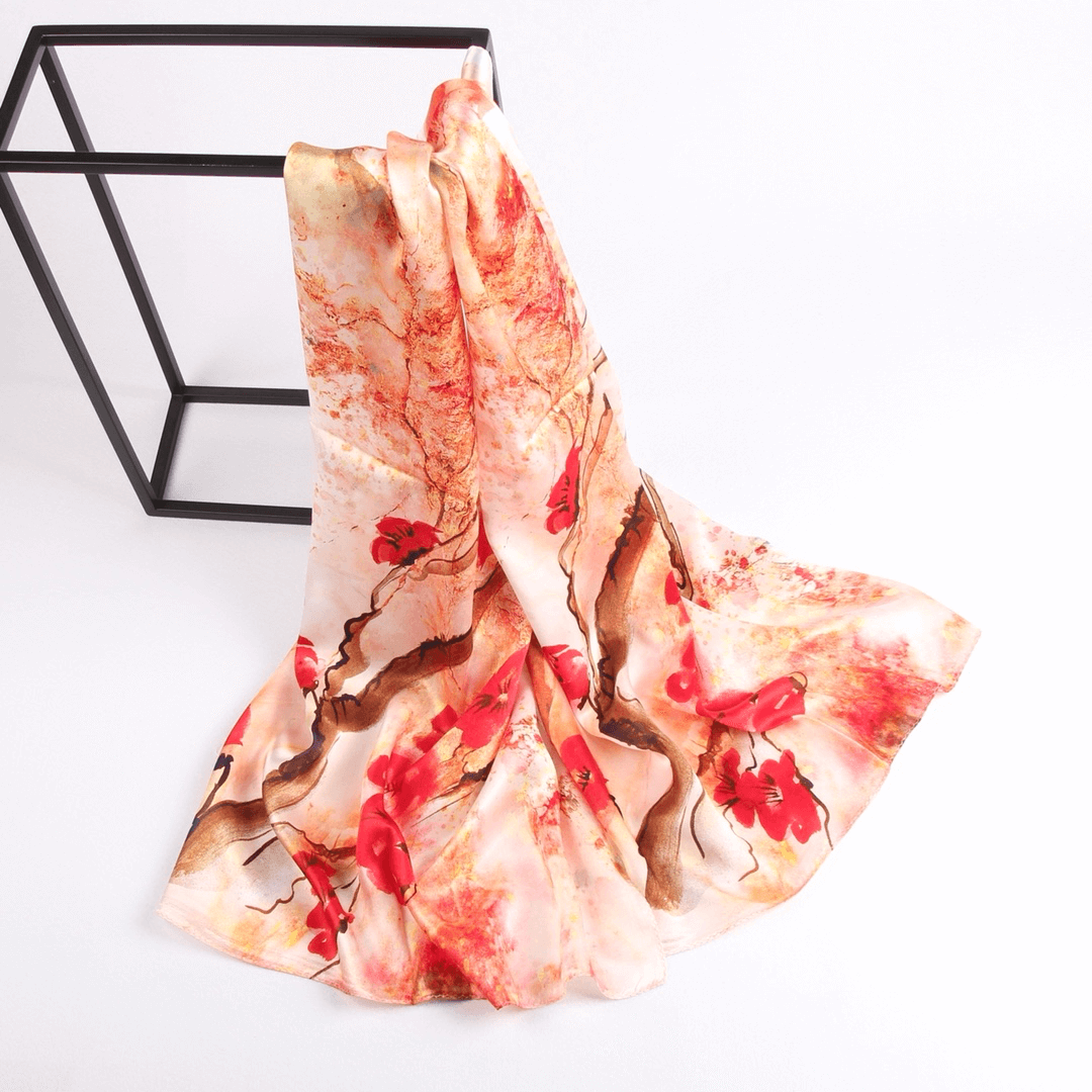 Vshine Silk and Shine Fashion Accessories|Silk Scarf Collections|Blossom Range|Cherry Blossom Design|Red|Long Silk Scarf