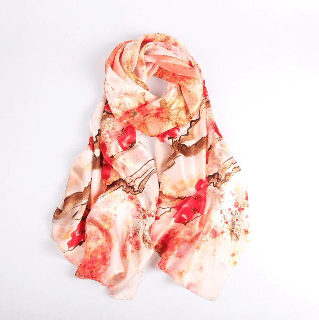 Silk Scarf Collections|Blossom Range|Cherry Blossom Design|Red|Long Silk Scarf - Vshine Silk and Shine 