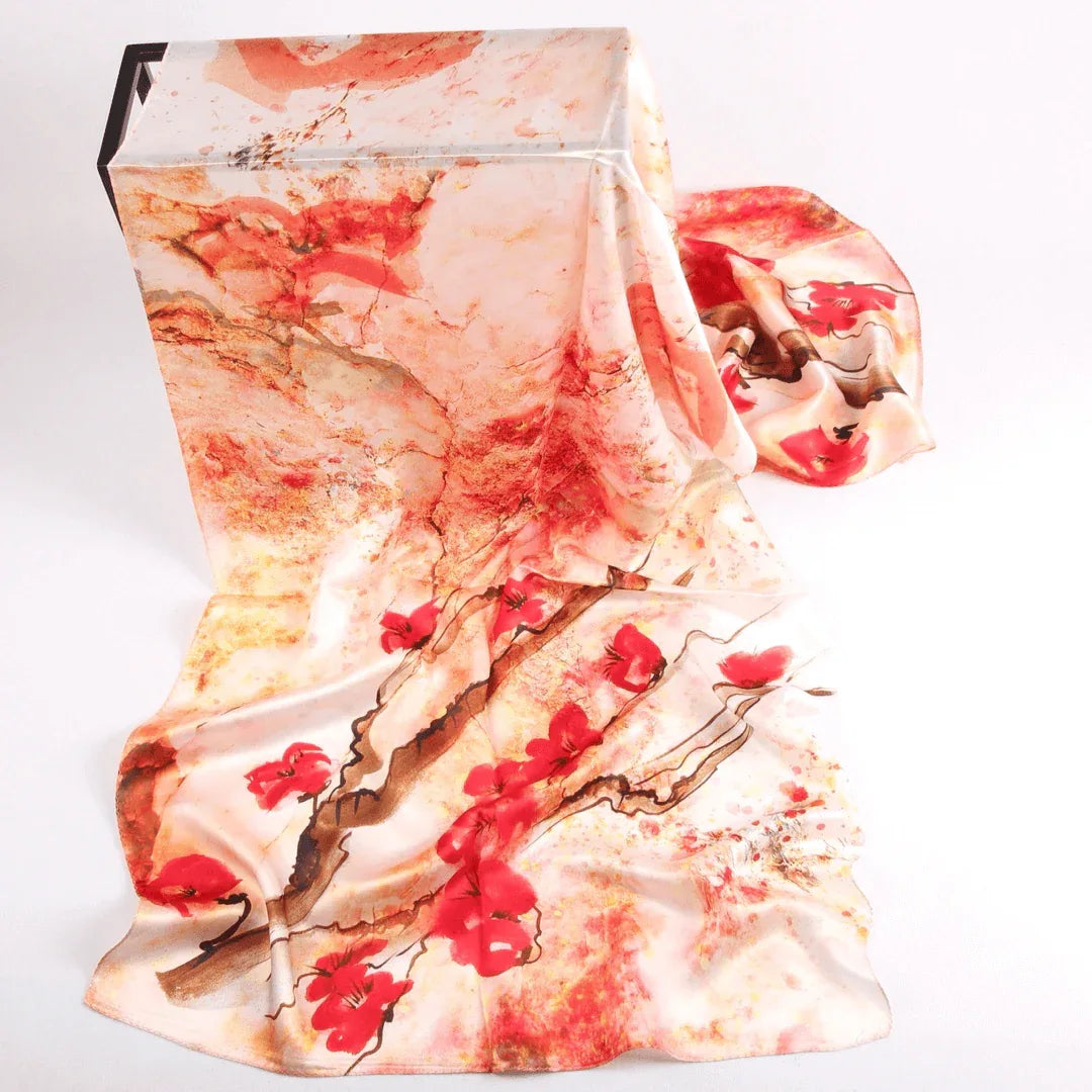 Silk Scarf Collections|Blossom Range|Cherry Blossom Design|Red|Long Silk Scarf - Vshine Silk and Shine 