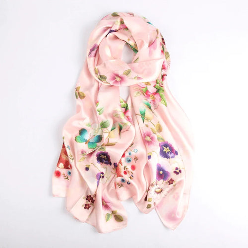 Silk Scarf Collections|Blossom Range|Garden Bliss|Cream|Long Silk Scarf - Vshine Silk and Shine 