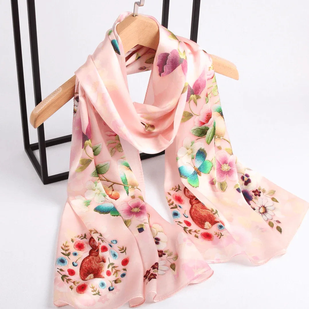 Silk Scarf Collections|Blossom Range|Garden Bliss|Cream|Long Silk Scarf - Vshine Silk and Shine 