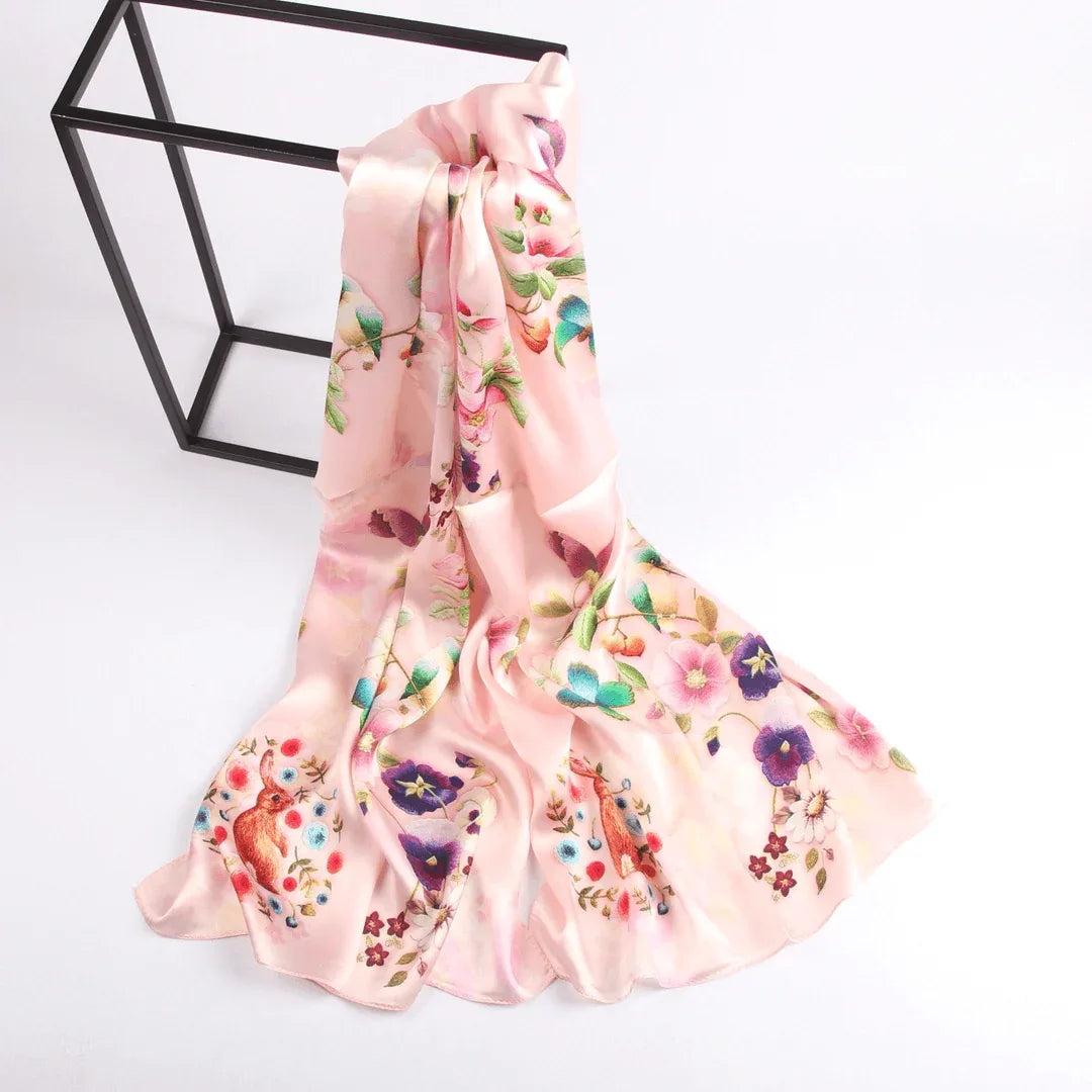 Silk Scarf Collections|Blossom Range|Garden Bliss|Cream|Long Silk Scarf - Vshine Silk and Shine 