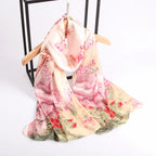 Silk Scarf Collections|Blossom Range|Geranium Design|Pink|Long Silk Scarf - Vshine Silk and Shine 