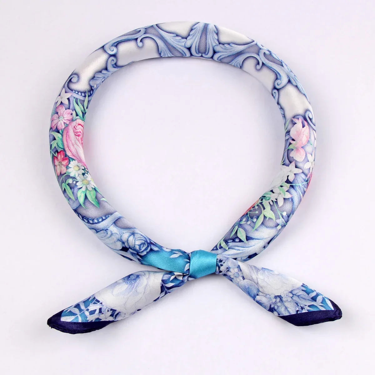 Small Square Silk Scarf|Versatile|Rose Blue Pink - Vshine Silk and Shine 