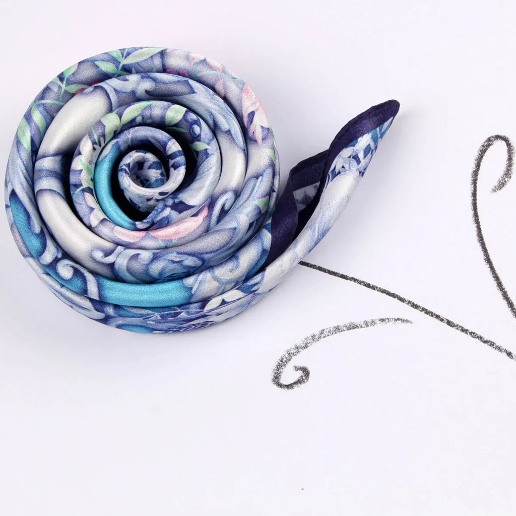 Small Square Silk Scarf|Versatile|Rose Blue Pink - Vshine Silk and Shine 