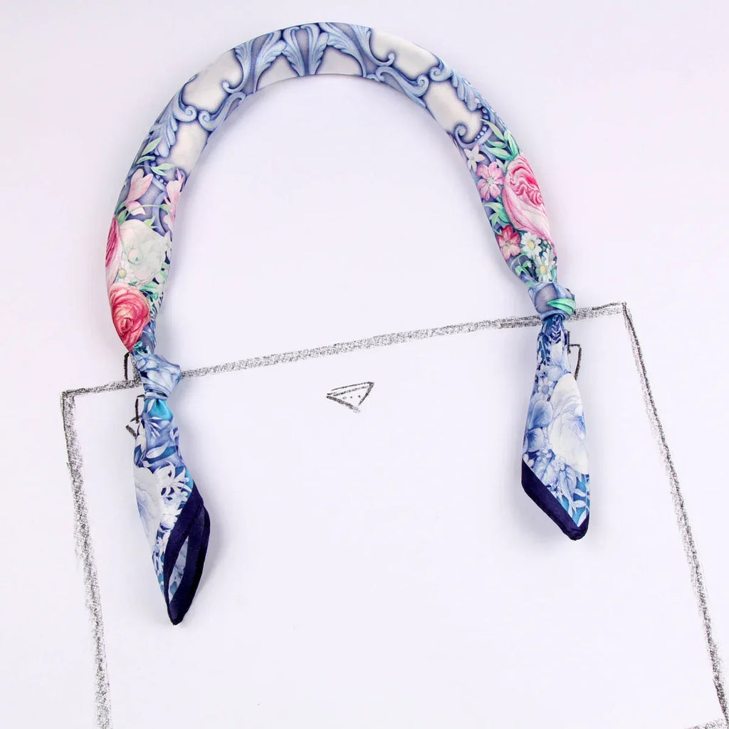 Small Square Silk Scarf|Versatile|Rose Blue Pink - Vshine Silk and Shine 