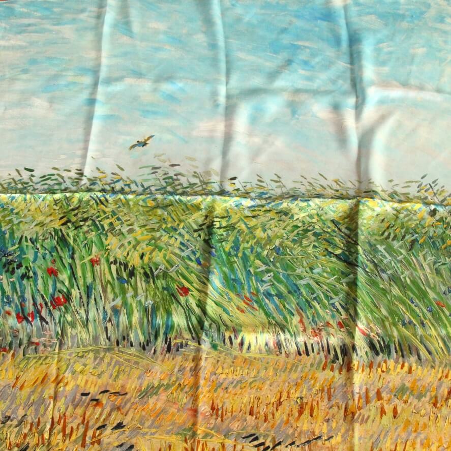 Oil Paint Silk Scarf| Oil Paint Wheat field with a lark - Vshine Silk and Shine 