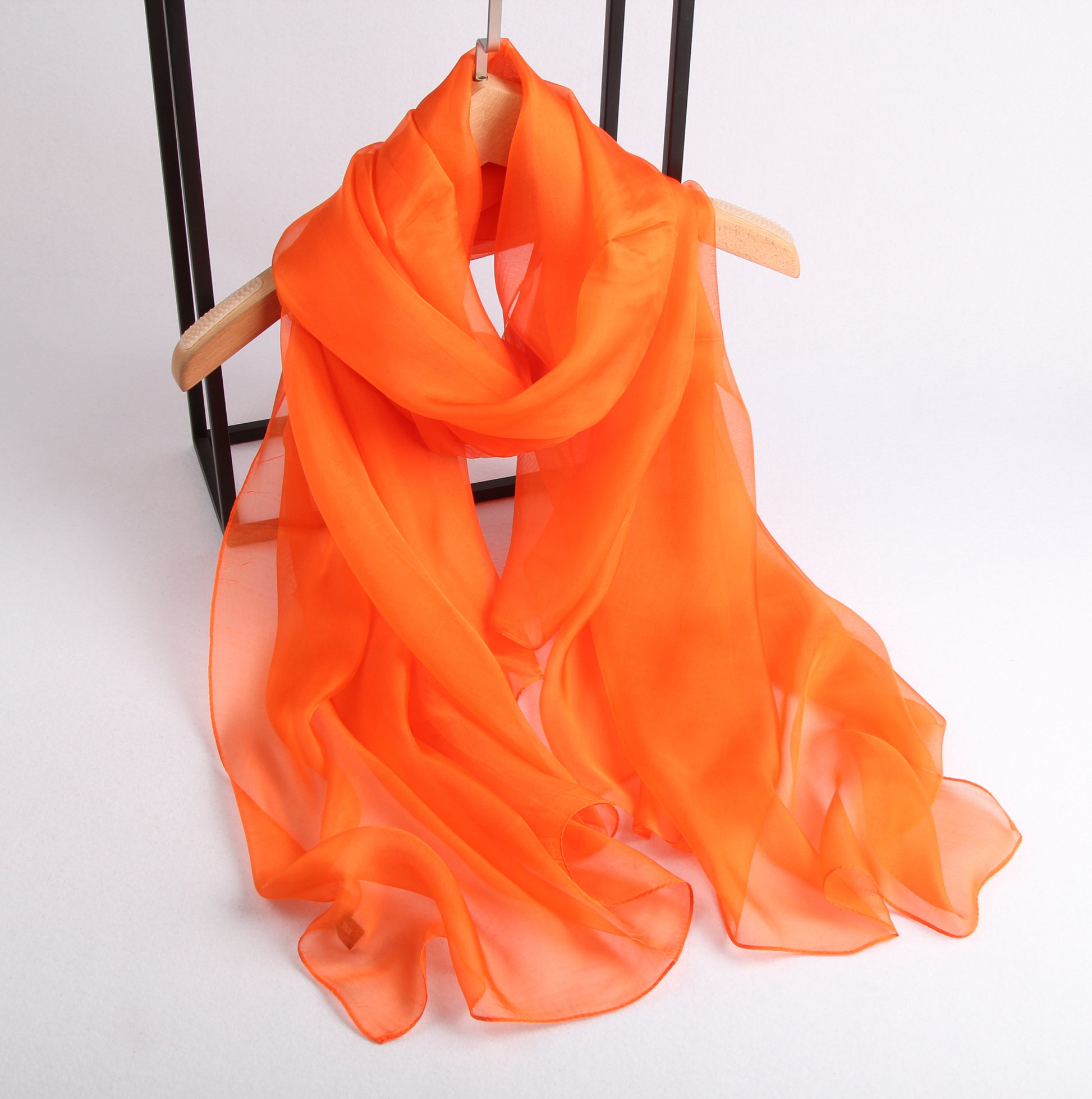 Large Silk Scarf Orange - Vshine Silk and Shine Fashion Accessories