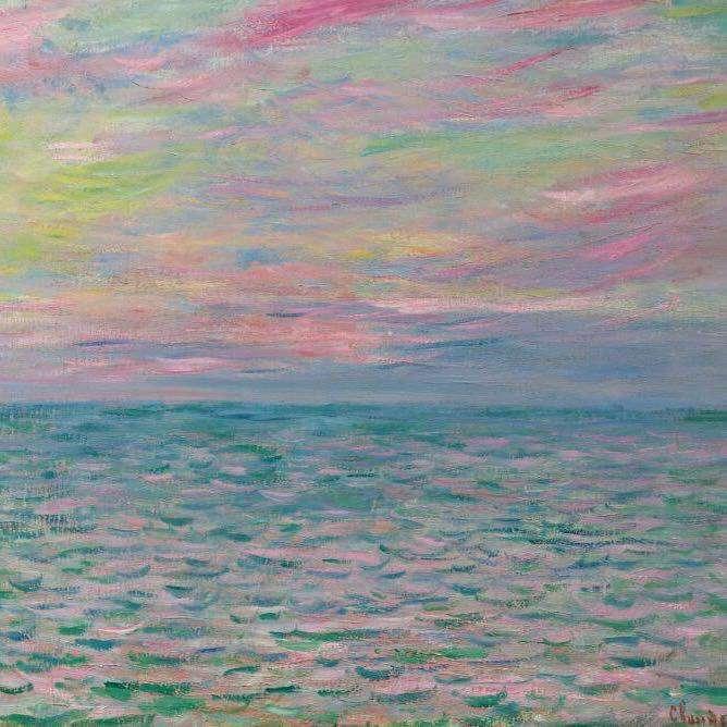 Oil Paint Silk Scarf| Sunset At Pourville Open Sea - Vshine Silk and Shine 