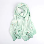Silk Scarf Collections|Blossom Range| Magnolia Design|Green|Long Silk Scarf - Vshine Silk and Shine 