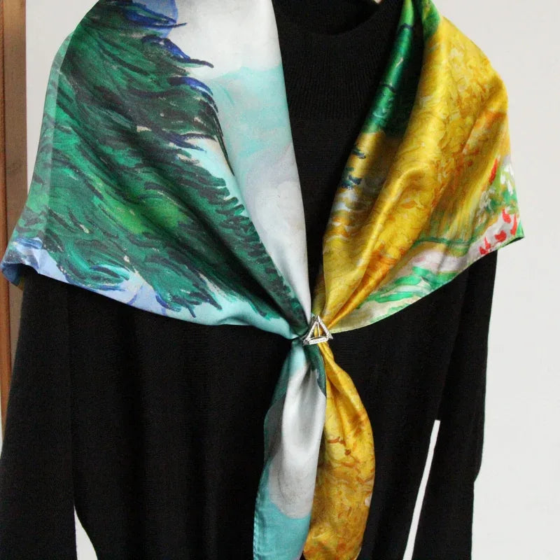 Oil Paint Silk Scarf| A Wheatfield with Cypresses - Vshine Silk and Shine 