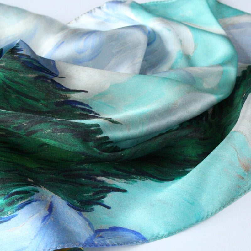 Oil Paint Silk Scarf| A Wheatfield with Cypresses - Vshine Silk and Shine 