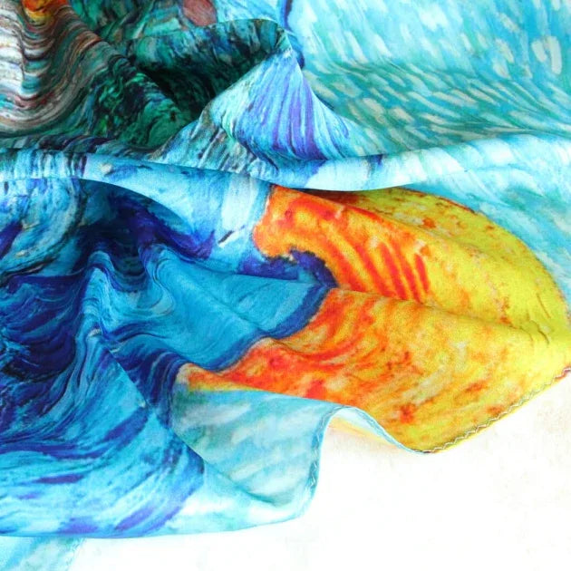 Oil Paint Silk Scarf| Evening Landscape with Rising Moon - Vshine Silk and Shine 