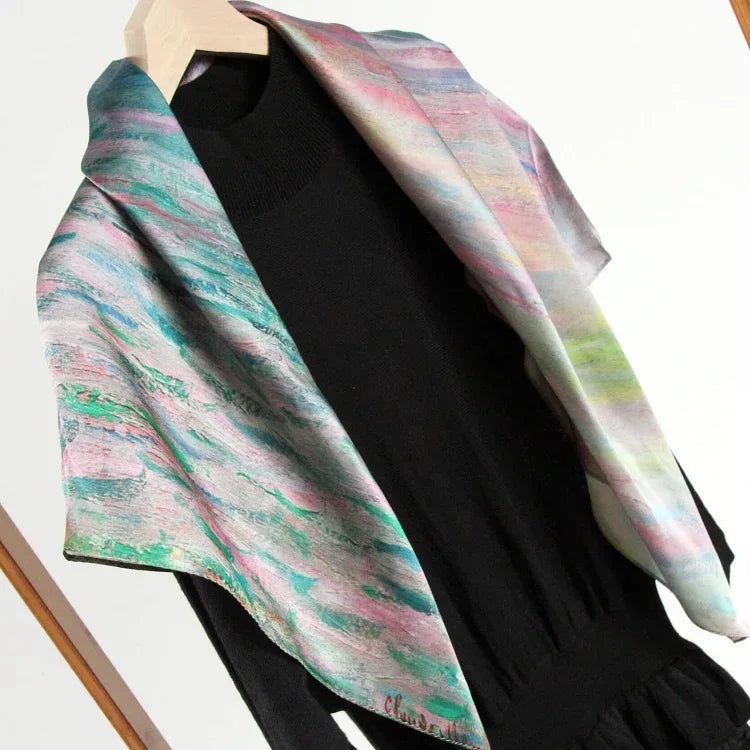 Oil Paint Silk Scarf| Sunset At Pourville Open Sea - Vshine Silk and Shine 