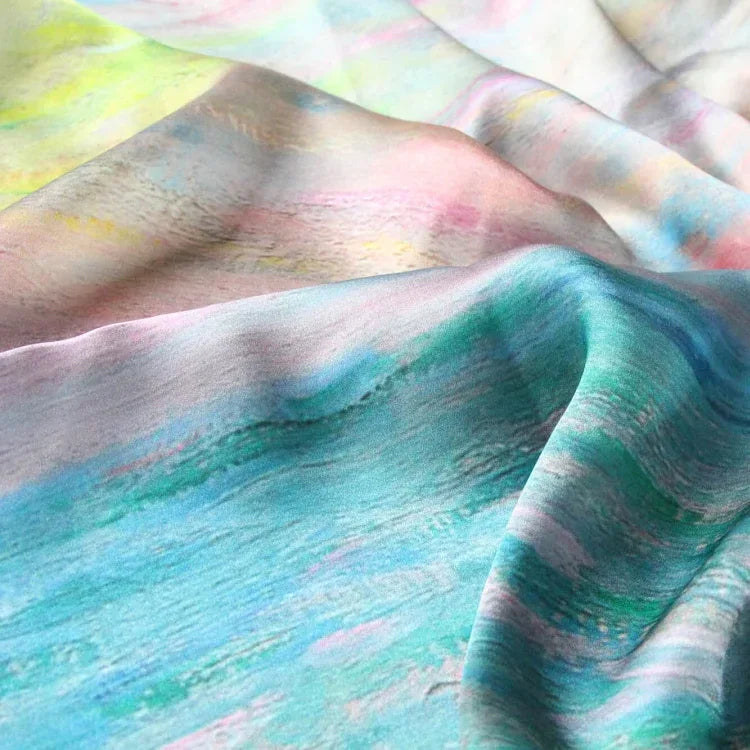 Oil Paint Silk Scarf| Sunset At Pourville Open Sea - Vshine Silk and Shine 
