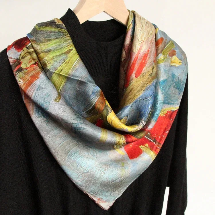 Oil Paint Silk Scarf| Vase with gladioli and China Asters - Vshine Silk and Shine 