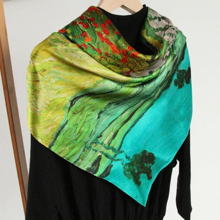 Oil Paint Silk Scarf| Wheat Fields near Auvers-sur-oise - Vshine Silk and Shine 