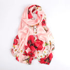 Silk Scarf Collecitons|Blossom Range|Poppy Daisy Design|Red|Long Silk Scarf - Vshine Silk and Shine 