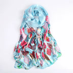 Silk Scarf Collections|Blossom Range|Tropical Sea design|Blue|Long Silk Scarf - Vshine Silk and Shine 