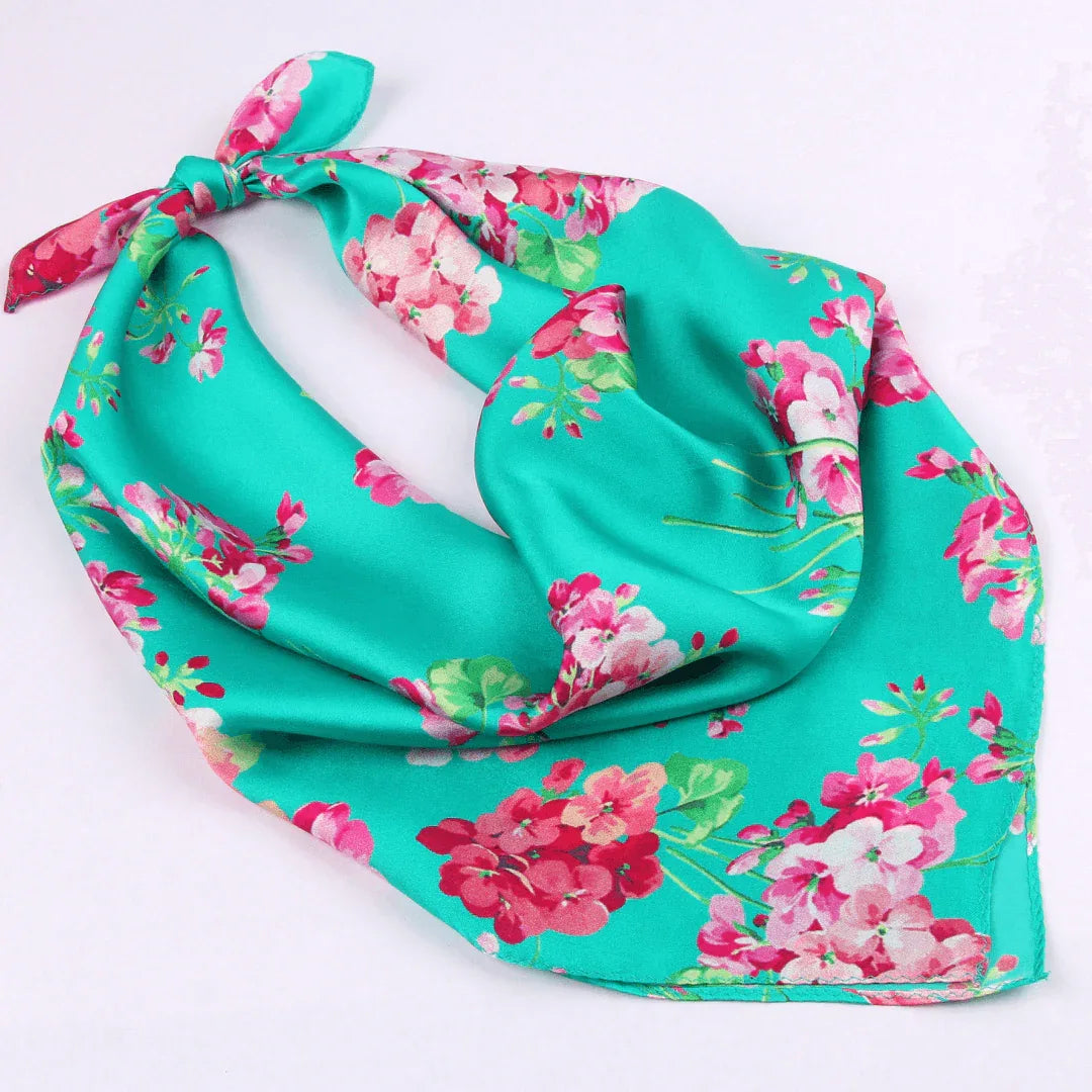 Small Square Silk Scarf|Versatile|Blossom Green - Vshine Silk and Shine 