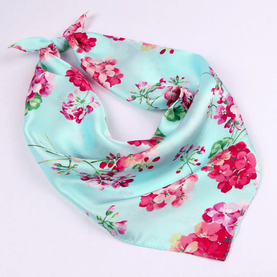 Small Square Silk Scarf|Versatile|Blossom Blue - Vshine Silk and Shine 