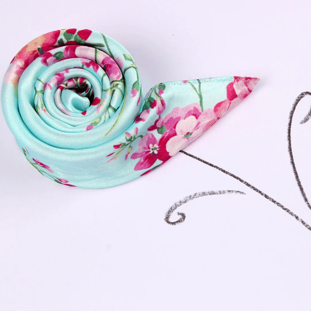 Small Square Silk Scarf|Versatile|Blossom Blue - Vshine Silk and Shine 