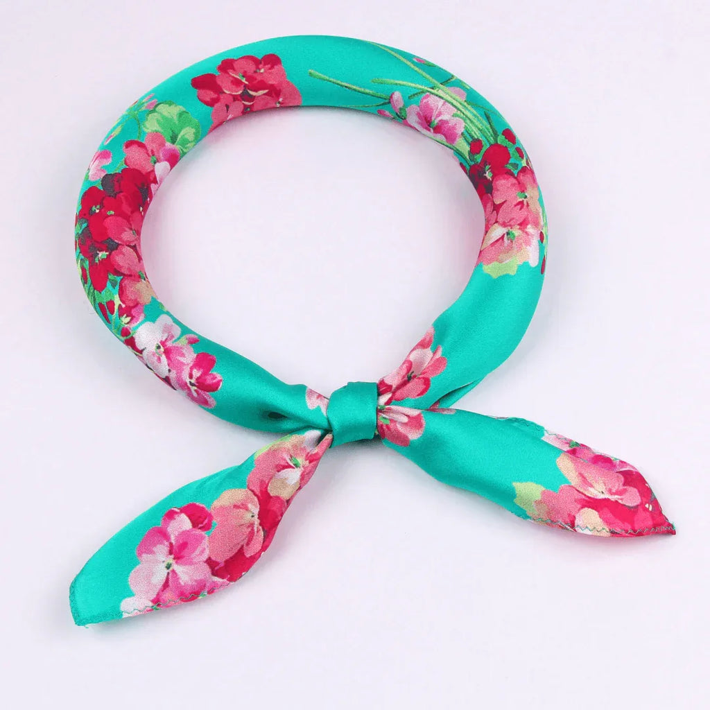Small Square Silk Scarf|Versatile|Blossom Green - Vshine Silk and Shine 
