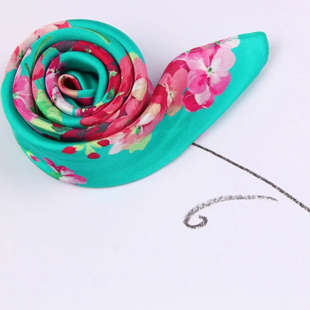 Small Square Silk Scarf|Versatile|Blossom Green - Vshine Silk and Shine 