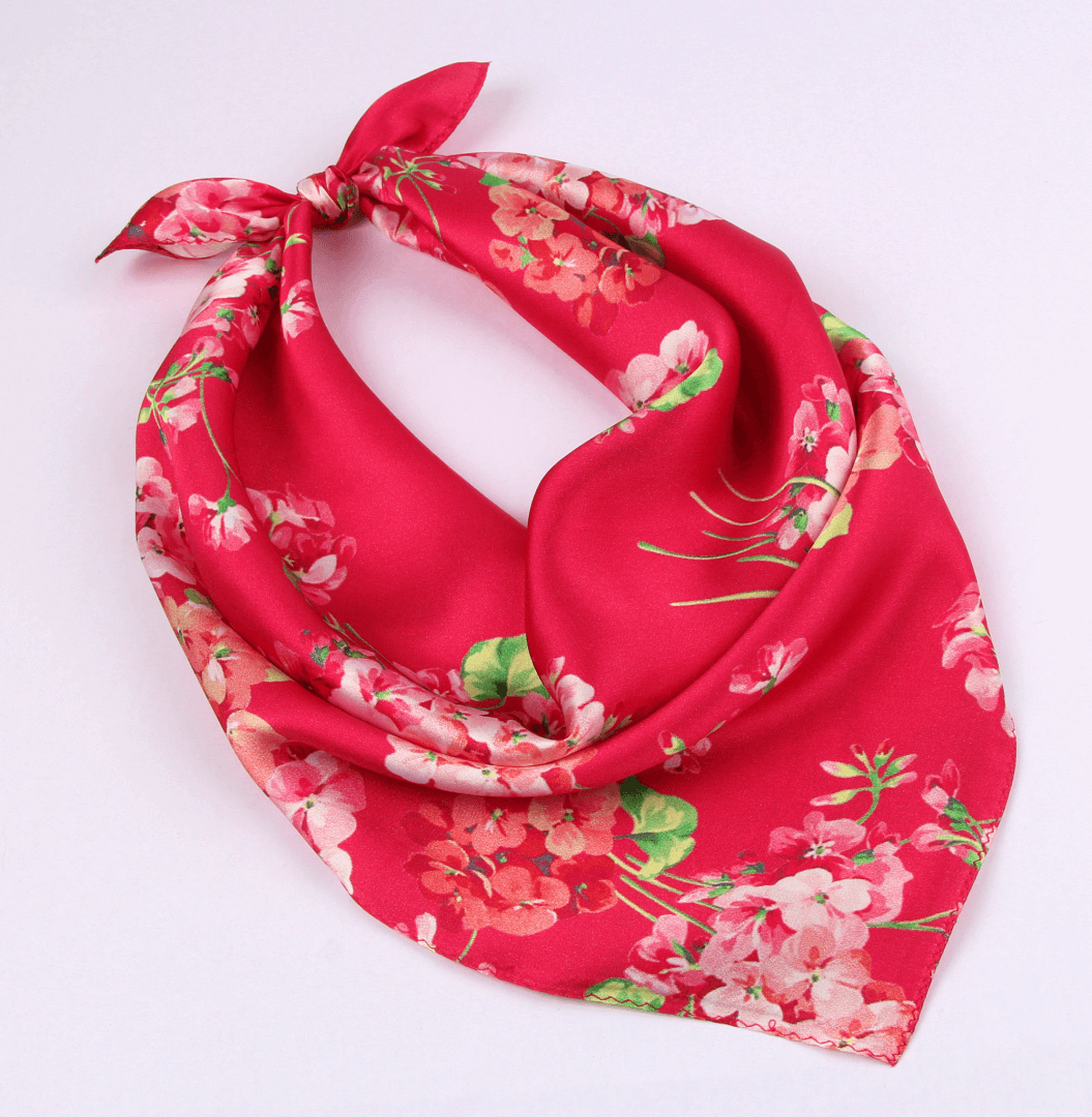 Small Square Silk Scarf|Versatile|Blossom Red - Vshine Silk and Shine Fashion Accessories