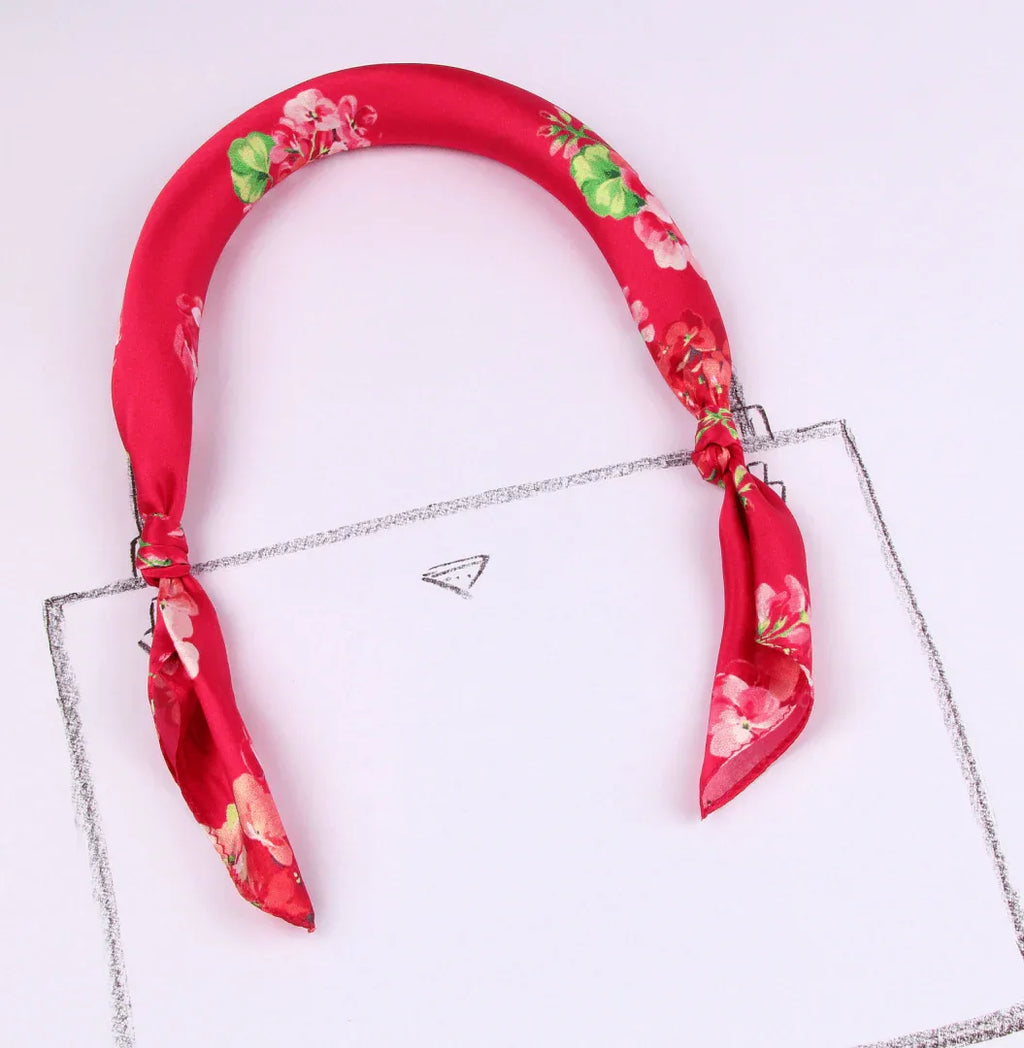 Small Square Silk Scarf|Versatile|Blossom Red - Vshine Silk and Shine 