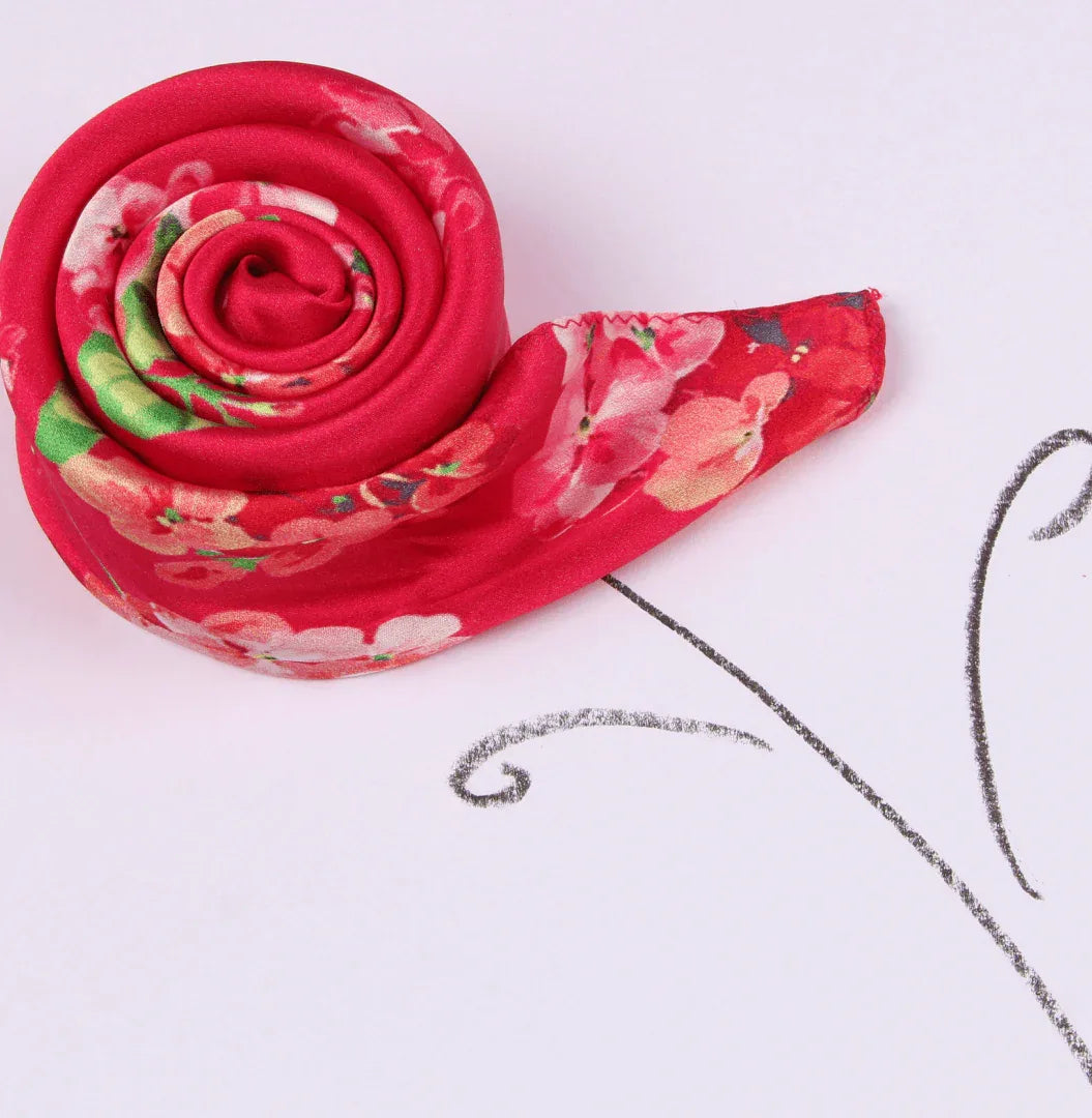 Small Square Silk Scarf|Versatile|Blossom Red - Vshine Silk and Shine 