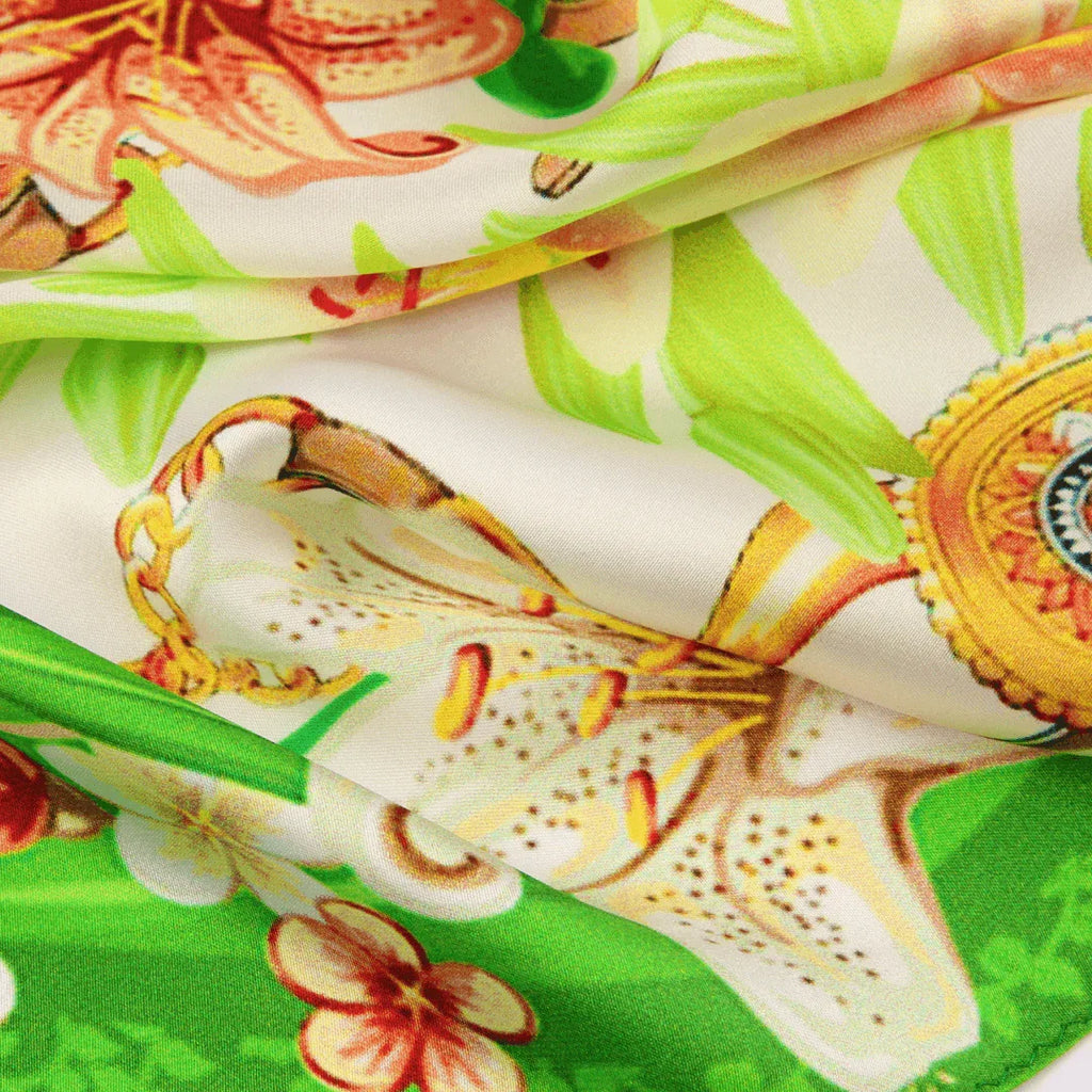 Small Square Silk Scarf|Versatile|Lily Green - Vshine Silk and Shine 