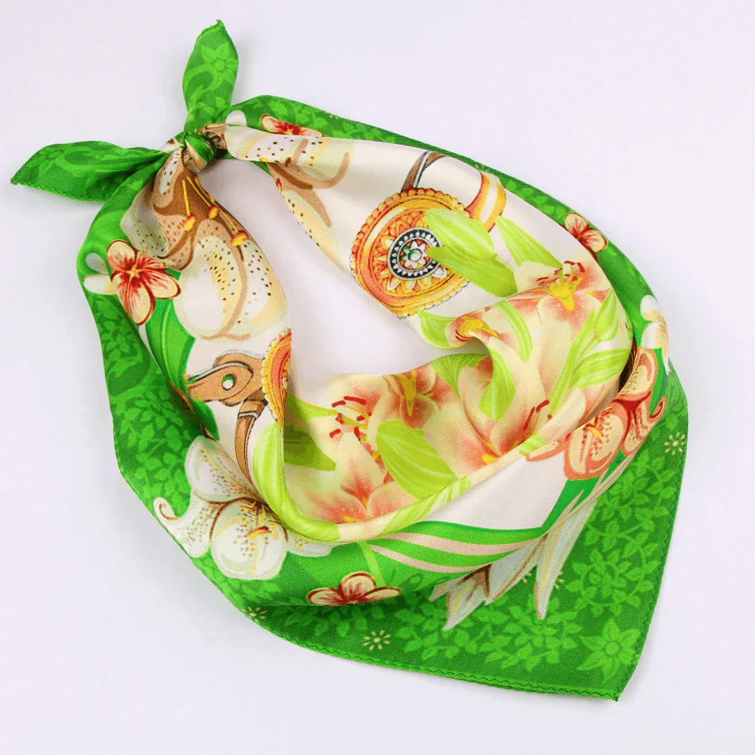 Small Square Silk Scarf|Versatile|Lily Green - Vshine Silk and Shine 
