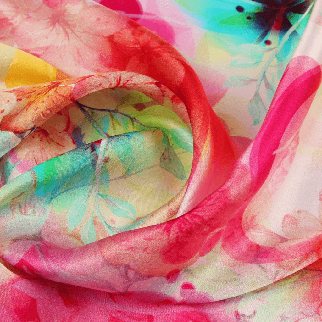 Small Square Silk Scarf|Versatile|Red Pastel - Vshine Silk and Shine 