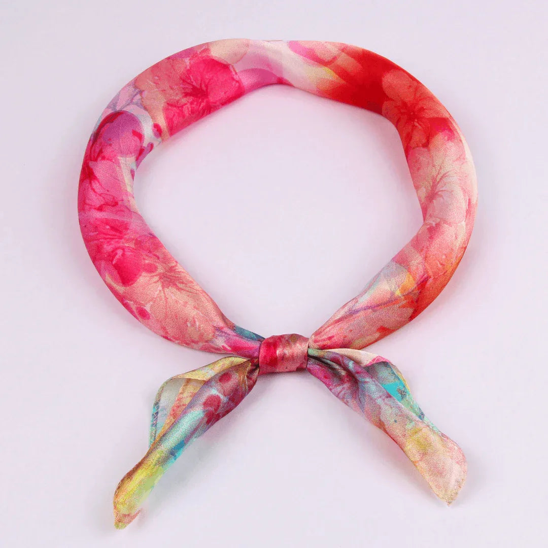 Small Square Silk Scarf|Versatile|Red Pastel - Vshine Silk and Shine 