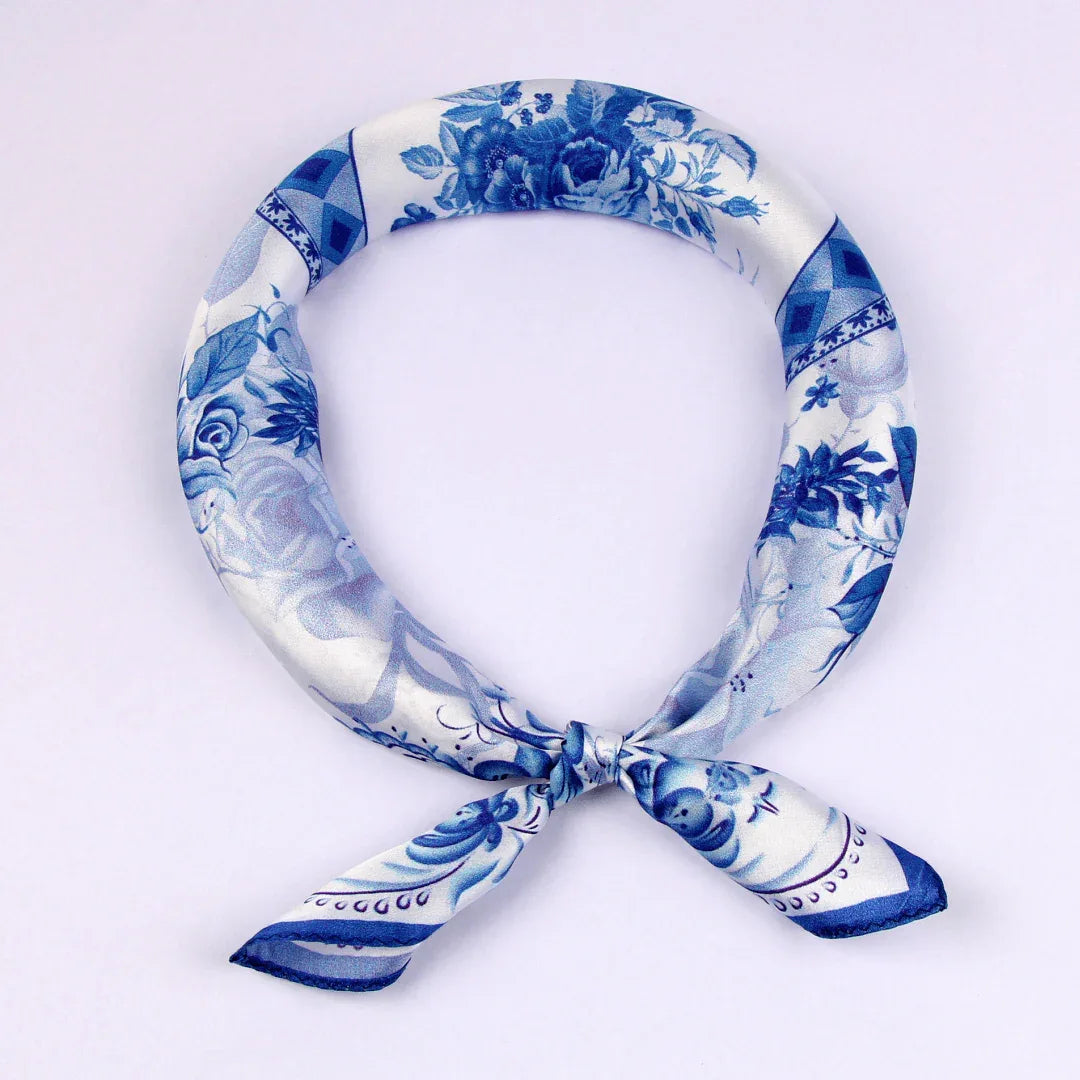 Small Square Silk Scarf|Versatile|Rose blue - Vshine Silk and Shine 