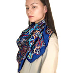 Extra Large Square Silk Scarf Silk Blue Diamond - Vshine Silk and Shine 