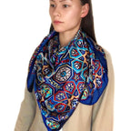 Extra Large Square Silk Scarf Silk Blue Diamond - Vshine Silk and Shine 