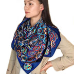 Extra Large Square Silk Scarf Silk Blue Diamond - Vshine Silk and Shine 