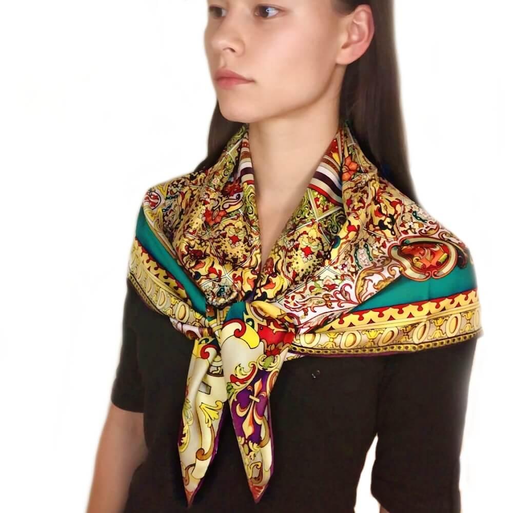 Large Square Silk Scarf 14 Momme Silk Twil Gold - Vshine Silk and Shine 