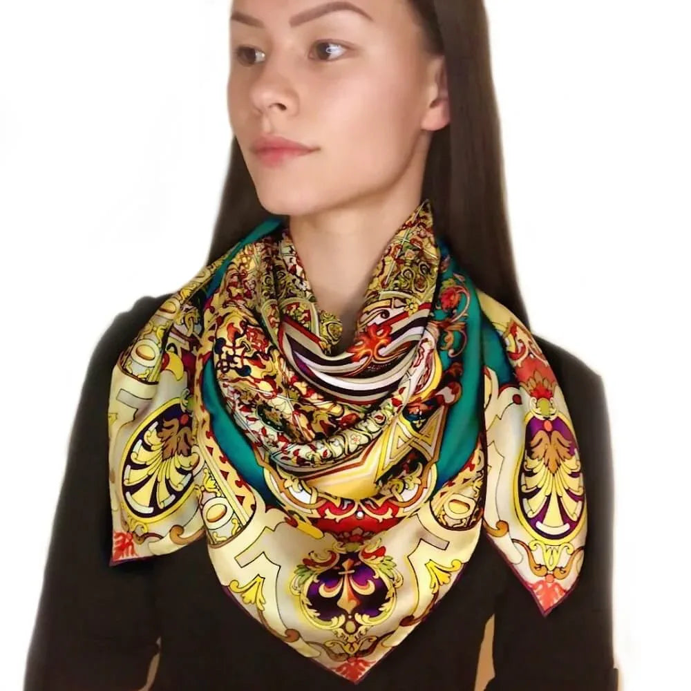 Large Square Silk Scarf 14 Momme Silk Twil Gold - Vshine Silk and Shine 